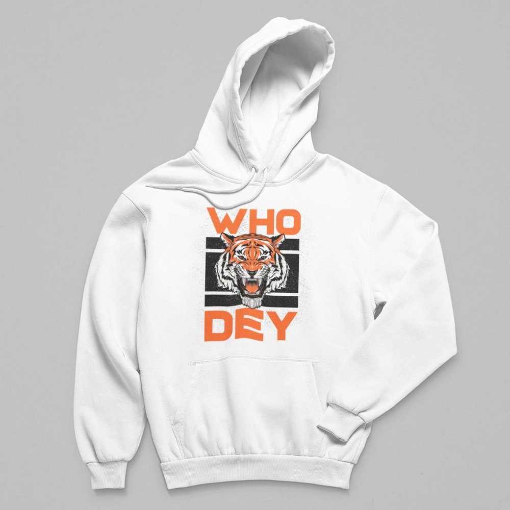 NWT Who Dey Tiger Head Cincinnati Bengals Fleece Pullover Hoodie WHITE